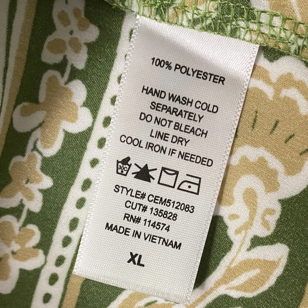 Pleione Olive Floral Print Green Beige White Long Sleeve Blouse Size XL - Picture 6 of 7